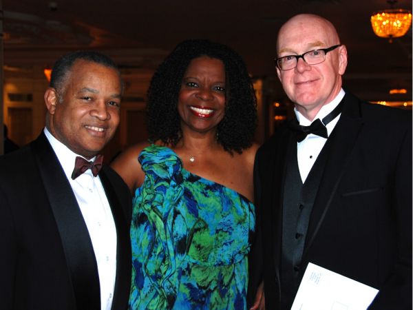 Pictured left to right: Dr. Louis J Auguste, president of the Association of Haitian Physicians Abroad New York Chapter; Nicole Francis, Aesclepius Medical Society; and Dr. Henri Lanctin