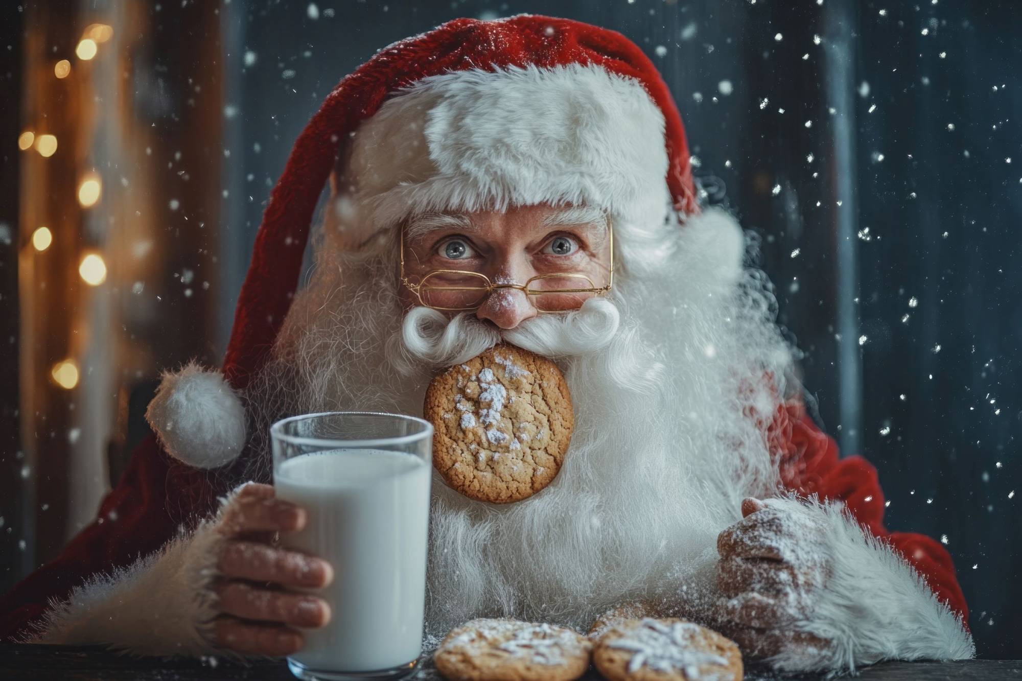 Santa Enjoying a Plate of Cookies