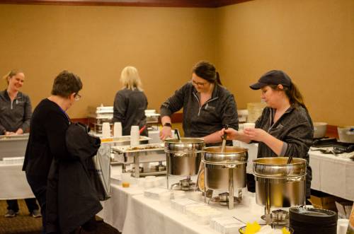 Nutritional Services staff serving the recipe samples at Ladies Night Out 2020.